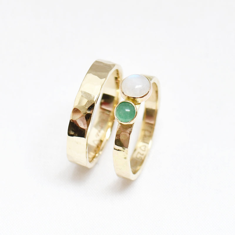 RING GEHAMERD 14k GOUD AVENTURIJN MAANSTEEN