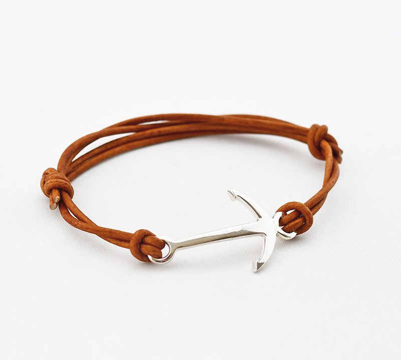 Armband heren anker leer