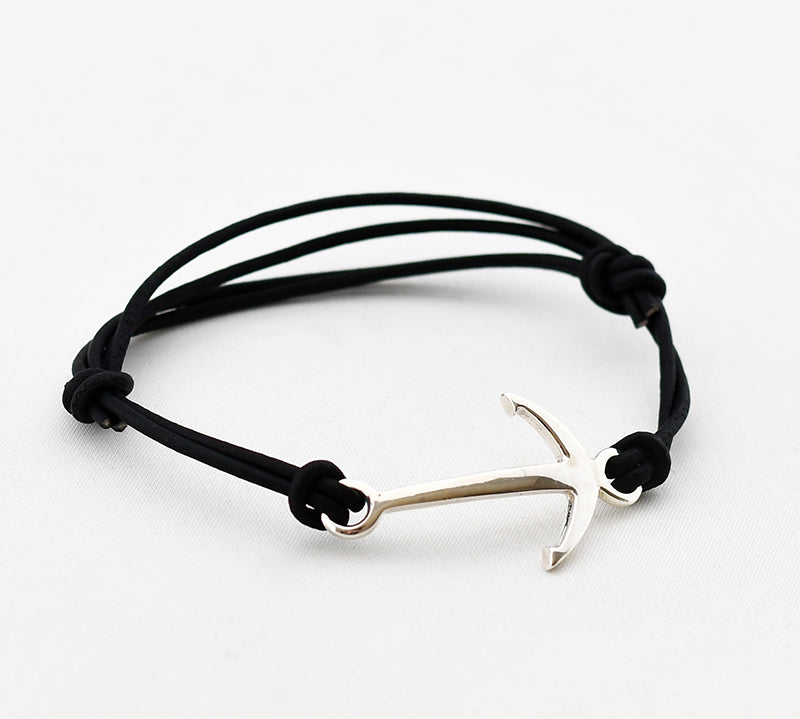 Armband heren anker leer