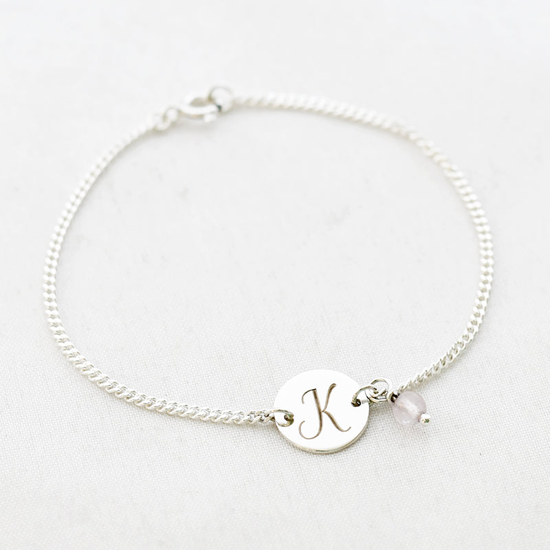 armband letter rondje laser graveren rozenkwarts