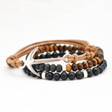 Armband heren anker leer