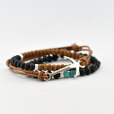 Armband heren anker leer