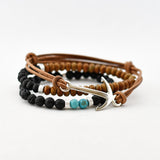 Armband heren anker leer